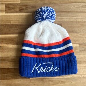 Mitchell & Ness New York Knicks Kids Knit Pom Beanie - Blue/White/Orange